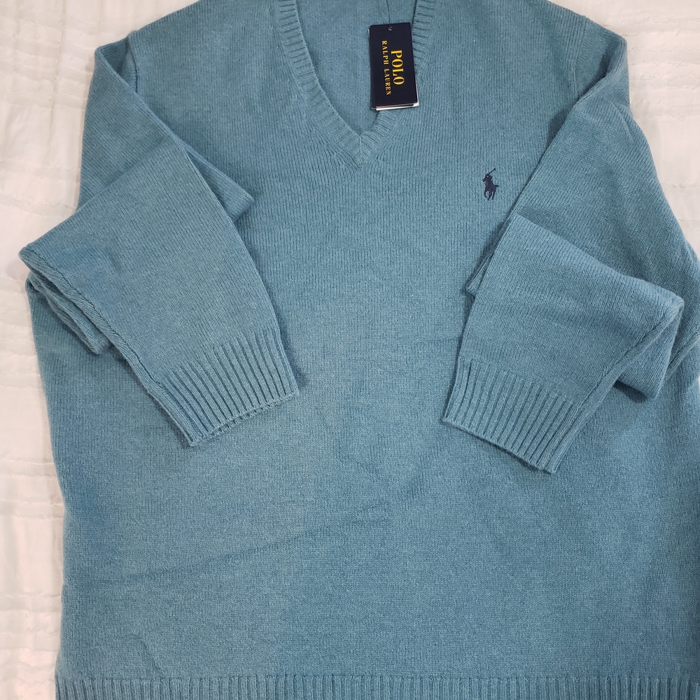 Polo by Ralph Lauren Light Teal V-Neck Sweater